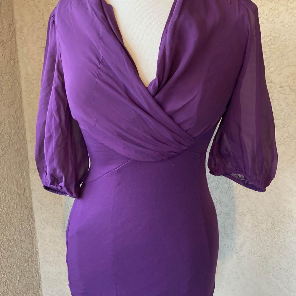 Guess By Marciano 3/4 sheer sleeves purple bodycon